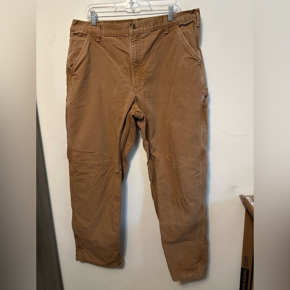 VTG Carhartt B111 Brown Carpenter Dungaree Pants Flannel Lined Duck Canvas 40x32 - Picture 1 of 5
